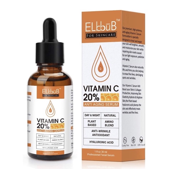 Serum trắng da mờ nám Premium 20% Vitamin C / Hyaluroic ELBBUB 30ml USA
