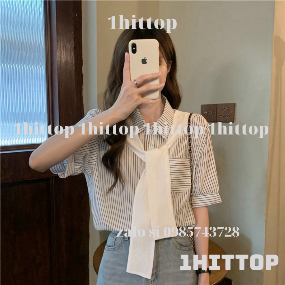 1hittop áo kiểu nữ, áo sơ mi kẻ sọc buộc nơ xinh 1hittop