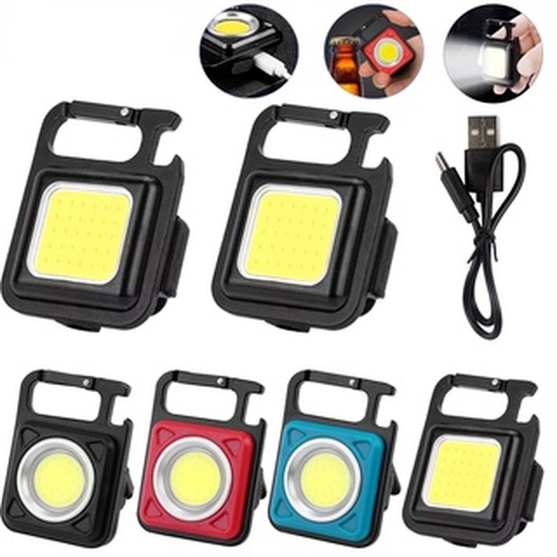 [Featured]Multifunctional Portable Mini LED Keychain USB Rechargeable COB Work Light Outdoor Camping Pocket Emergency Flashlight