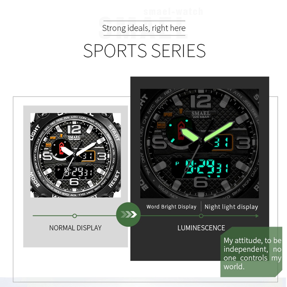 SMAEL 1545 Men's Sports Watch 50M Waterproof LED Analog Digital Watches