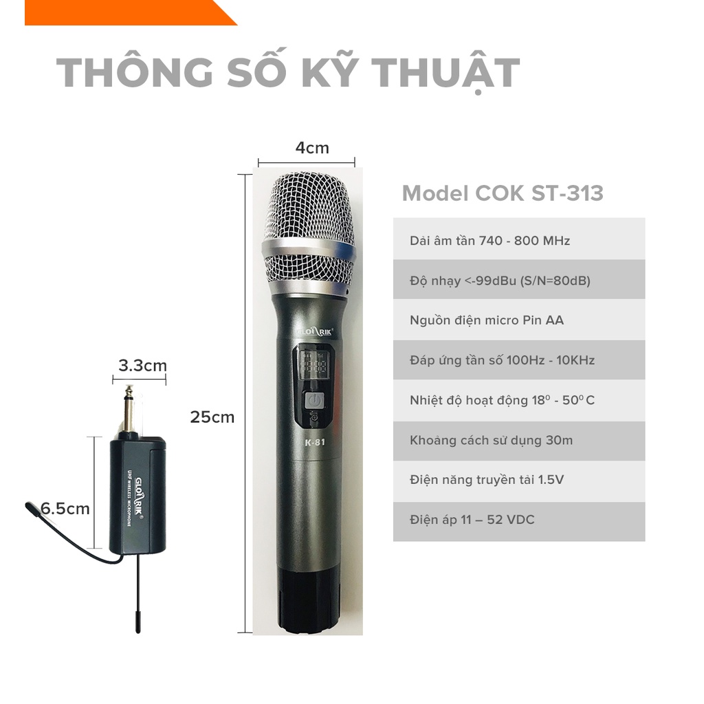 [Chính hãng] Micro karaoke không dây UHF Glosrik K81 K83 K84