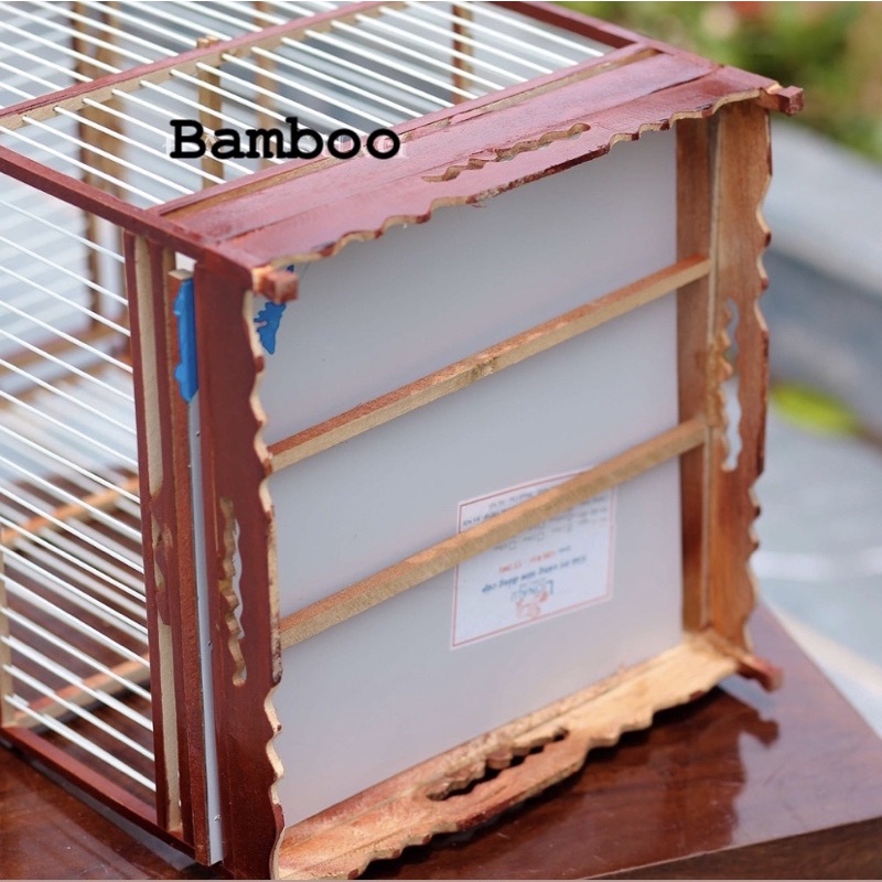 Lồng chim chào mào Bamboo lồng gỗ nan cáp quang siêu bền nuôi chim chào mào kèm phụ kiện