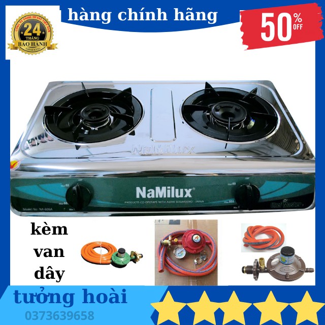 [ HÀNG CHÍNH HÃNG ] Bếp gas đôi Việt Nhật Namilux NA-606ASM- MẶT INOX sáng bóng -lửa to-siêu bề- kèm van dây-bh 12 tháng