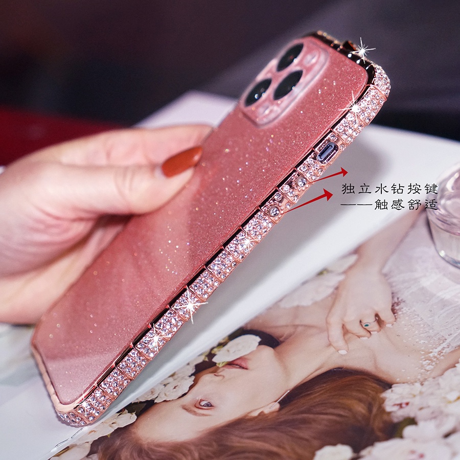 Ốp điện thoại viền kim loại đính đá dành cho IPhone 12 11 Pro MAX Mini XS MAX XR X 6