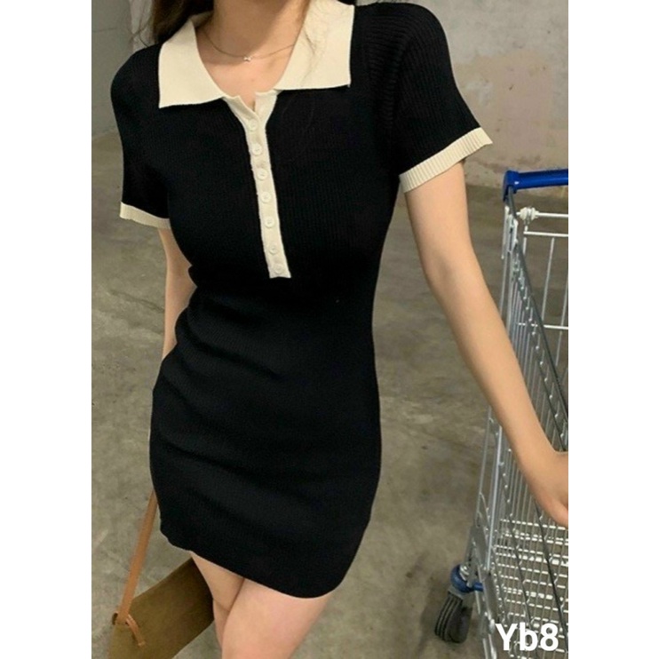 ĐẦM BODY CỔ SƠ MI THUN GÂN TÔN DÁNG GỢI CẢM SEXY PU THỜI TRANG HHP