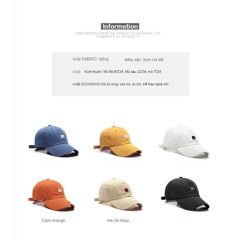 [ GYMEN ] Nón Lưỡi Trai Thể Thao Thêu Chữ M Đơn Giản Thời Trang Thể Thao Phong Cách âu Mỹ Streetwear In Côtton Cao Cấp Nhiều Màu Chuẩn Form Chạy Bộ Bóng Đá Cầu Lông Jogger