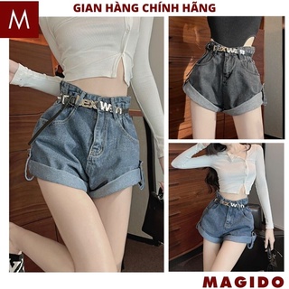 Quần short jeans bò nữ sắn gấu cạp siêu cao tôn dáng cực xinh, quần shors bò lưng cao ,quần sóc lưng cao - MAGIDO