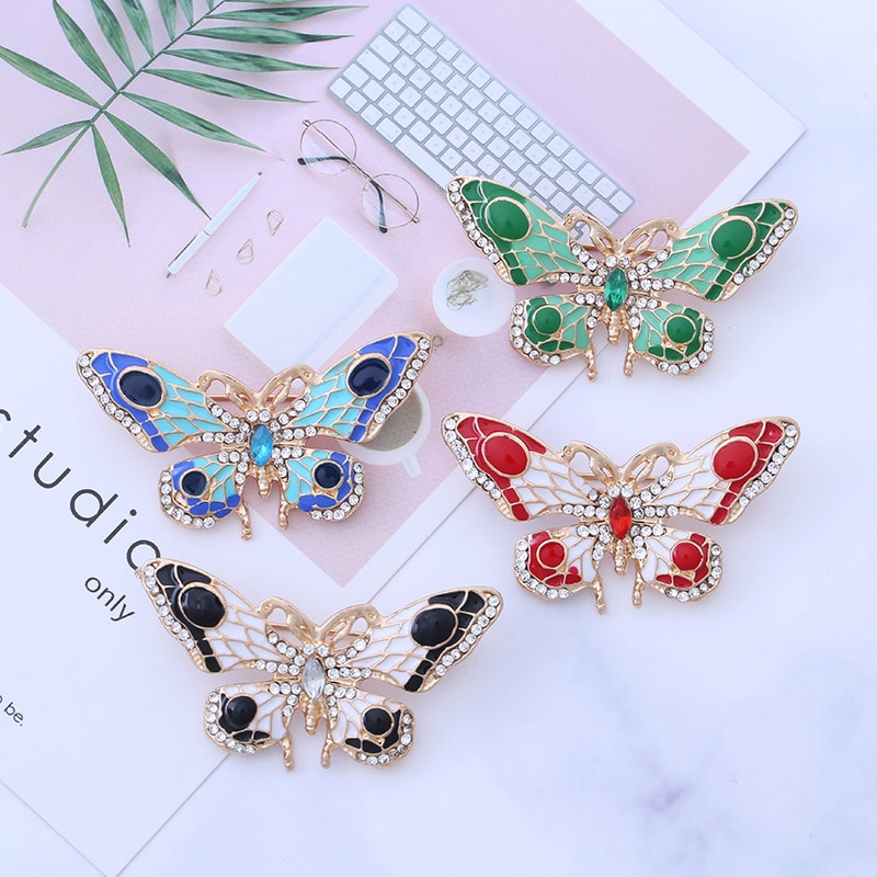 Ghim cài áo hình bươm bướm đính kim cương pha lê giả thời trang dành cho nữ