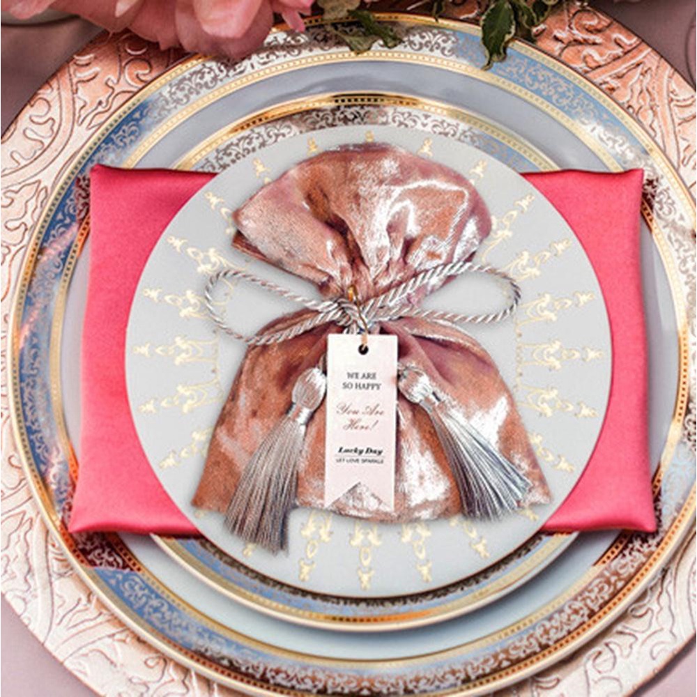 Hộp Đựng Kẹo Bằng Vải Nhung Có Dây Rút Cho Khách Dự Tiệc Cưới