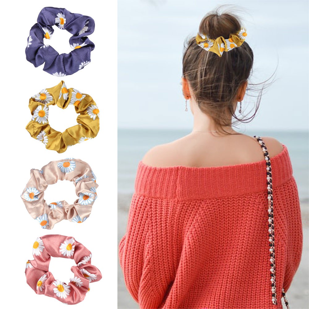 Dây Cột Tóc Cao Su Co Giãn In Hình Hoa Cúc Nhiều Màu Thời Trang Cho Nữ