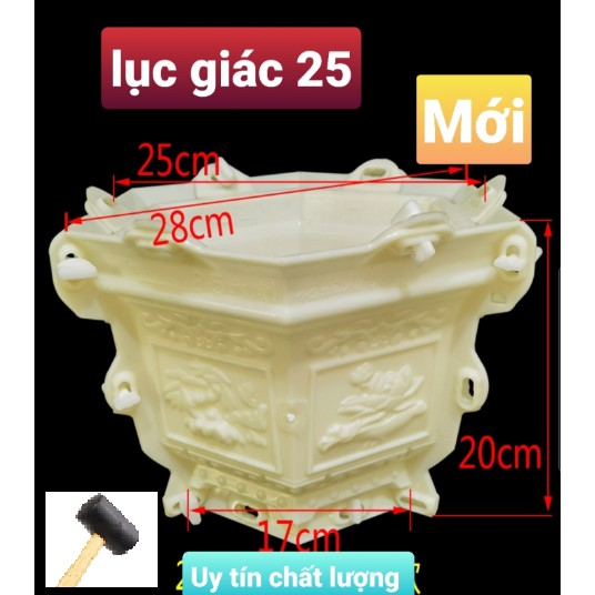 Khuôn Đổ Chậu Nhựa ABS Siêu Bền Đủ Bộ Lục Giác 25cm  + Chân Kỷ Tặng Búa Cao Su