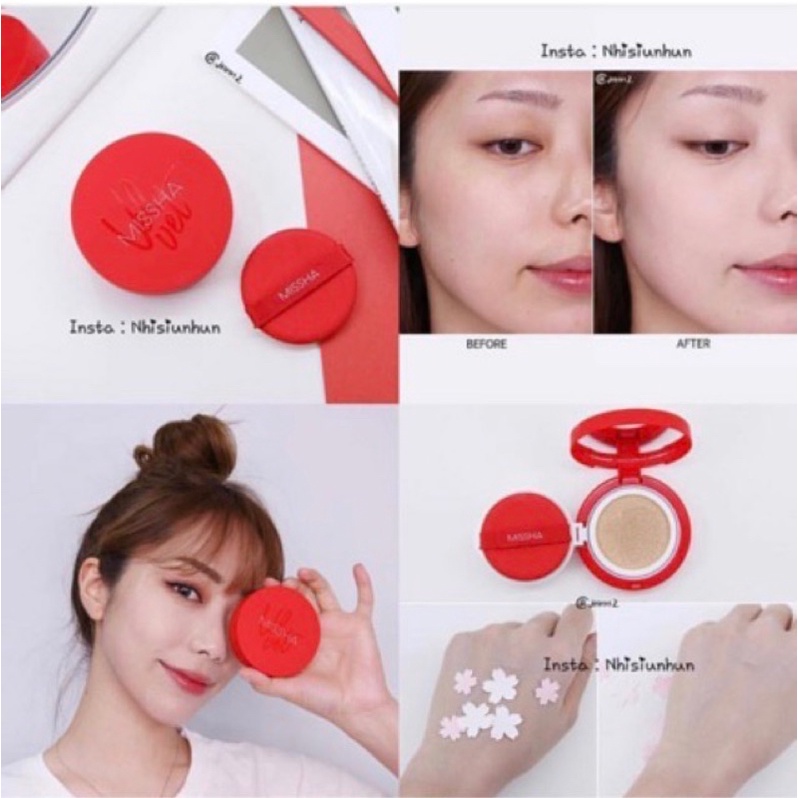 (chính hãng) phấn nước MISHA velvet finish  (cushion)màu đỏ 15 g siêu mịn - che khuyết điểm  tối đa chống nắng spf 50+++