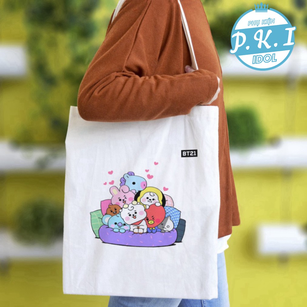 Chỉ Dành Cho A.R.M.Y - Túi Tote  Vải Thời Trang Hàn Quốc In Hình Linh Vật BTS - BT21 - QUÀ TẶNG K-POP