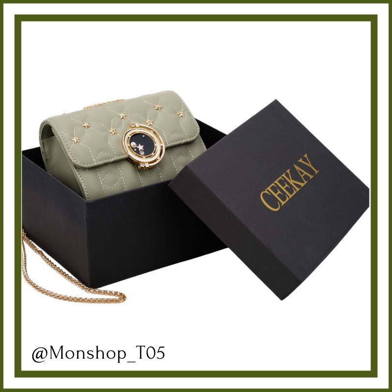 🌸sẵn🌸 Túi xách da mềm đeo chéo nữ CEEKAY chính hãng họa tiết ngôi sao khóa tròn - T05