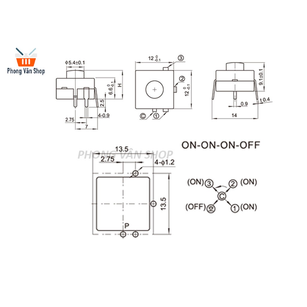 10 Công tắc đèn pin - 4 chân - ON-ON-ON-OFF