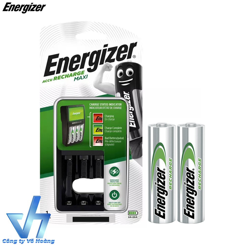 Bộ sạc Energizer Charger kèm 2 pin sạc AA 2000mAh, tự ngắt sạc