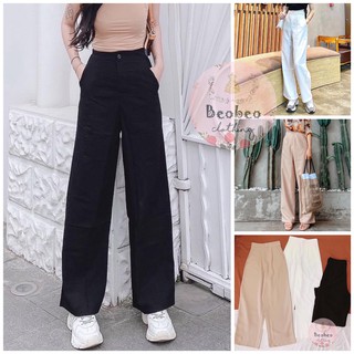 [Ảnh thật] Quần suông ống rộng lưng cao phối nút 3 màu ulzzang