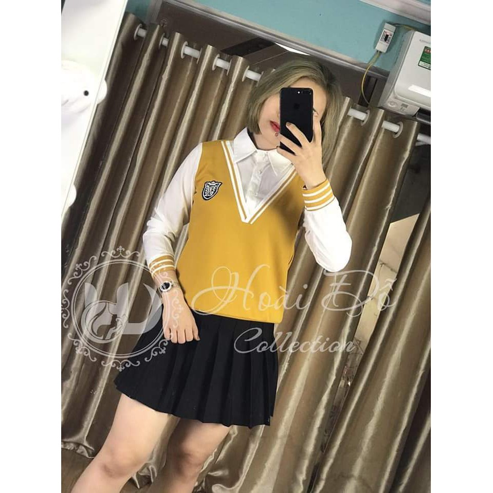Áó len cổ sơ mi_phối tay cổ sơ mi trắng siêu iu!!
