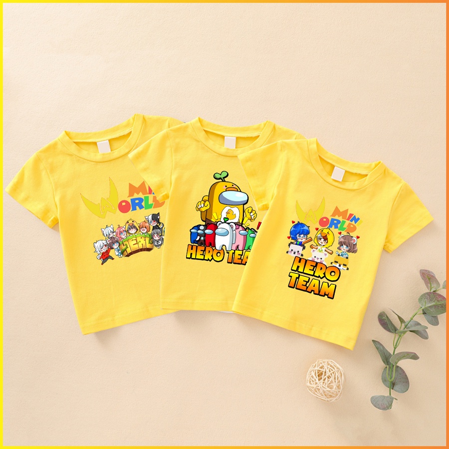 Áo Hero team màu vàng cực chất mini world cho bé trai bé gái
