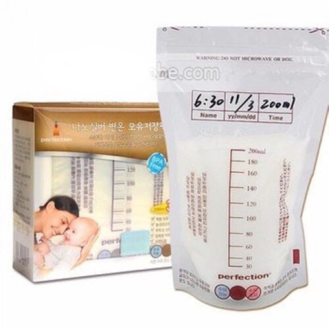Túi trữ sữa NANO SILVER PERFECTION Hàn Quốc 30 túi 200ml