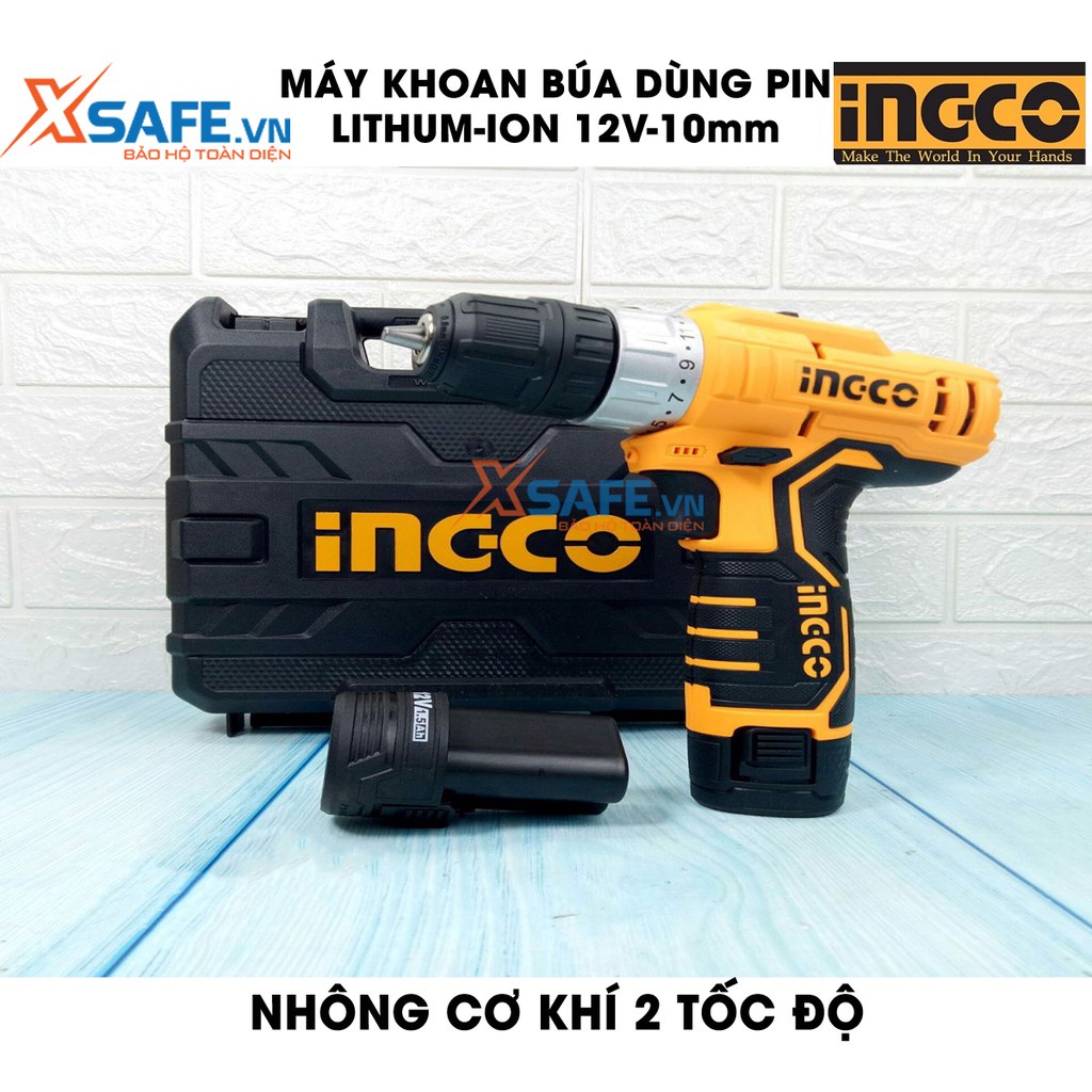 Máy khoan búa dùng pin cầm tay 12V 10mm INGCO CIDLI1232 tốc độ không tải 1350rpm, lực búa 22500bpm, gắn đèn led làm việc