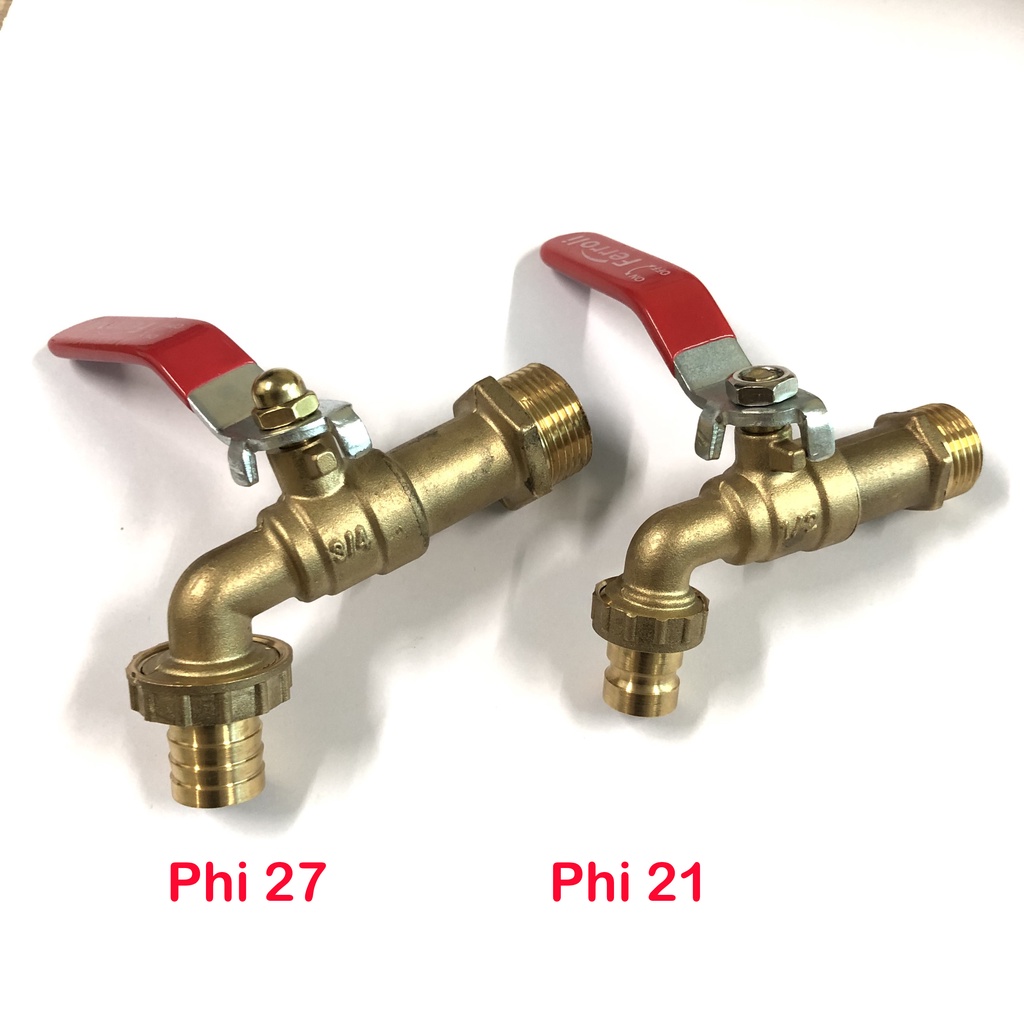 Vòi hồ vòi nước đồng thau cần gạt đỏ Phi 21 / Phi 27 Giá Tốt - Hà Nội