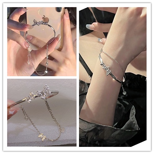 Vòng Đeo Tay Hai Lớp Thắt Nơ Bướm Có Thể Điều Chỉnh Dành Cho Nữ