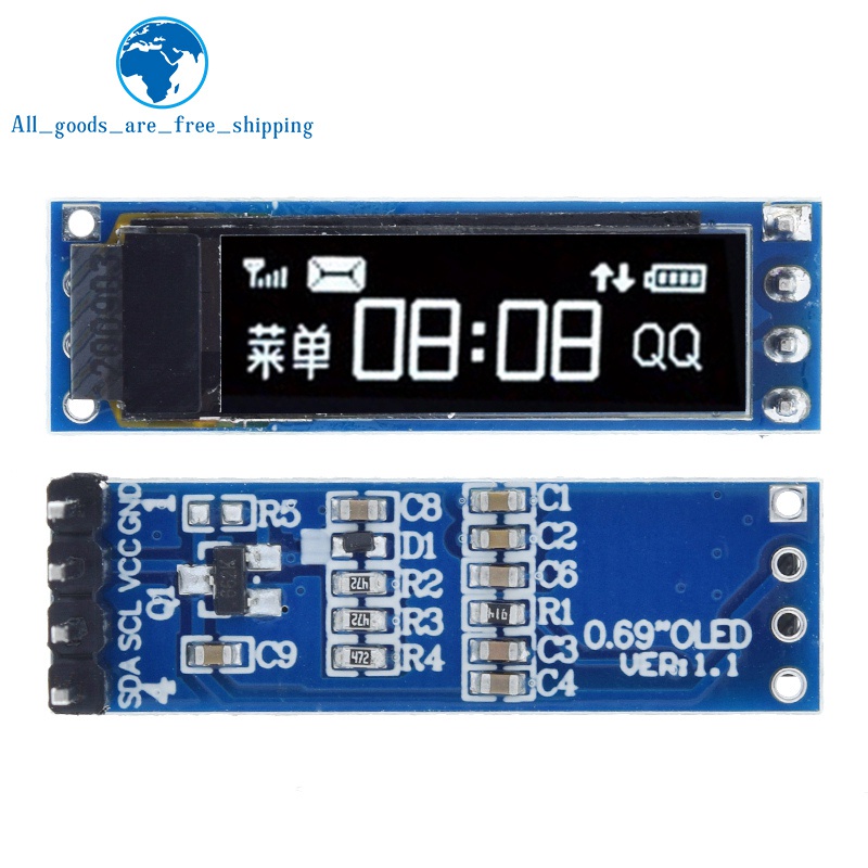 Mô Đun Hiển Thị Màn Hình OLED 0.69 inch 96x16 0.69&quot; Bảng Mạch Điều Khiển Màn Hình LCD SSD1306 Cho Giao Diện Arduino 3-5.5V IIC