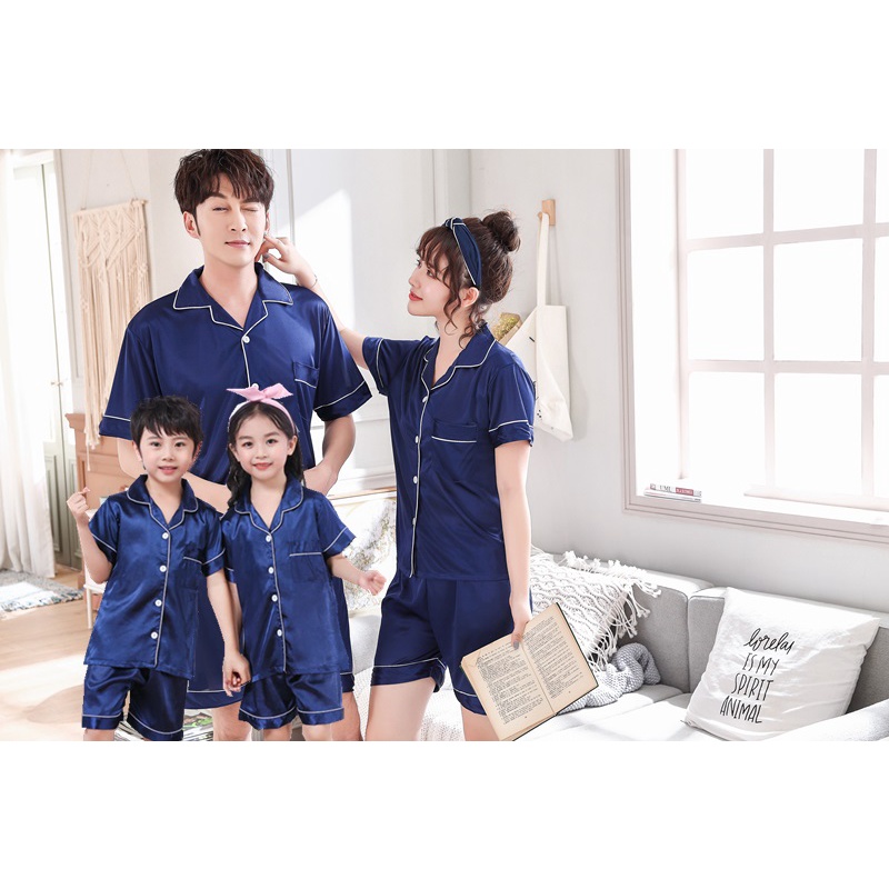Bộ Đồ Ngủ Ngắn Tay Vải Lụa Mát Thời Trang Mùa Hè Cho Gia Đình