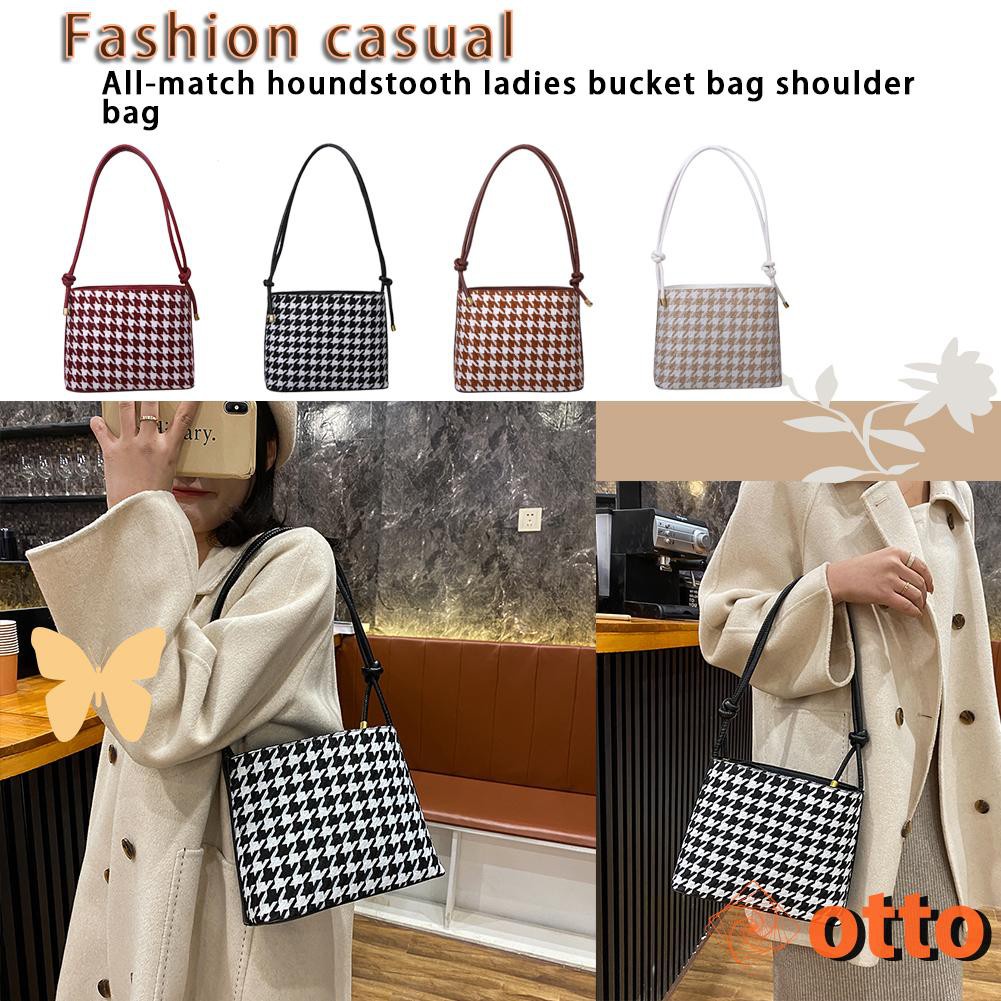 Retro Vintage Casual Shoulder Handbag Casual Square Ladies Messenger Bag Purse Houndstooth Tote