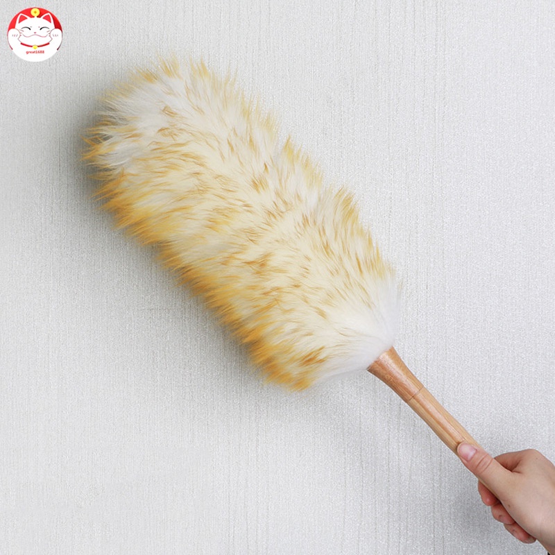Chổi lông cừu mềm cán gỗ dài quét bụi đồ nội thất chống tĩnh điện