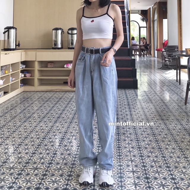 Quần jeans suông xanh hack dáng