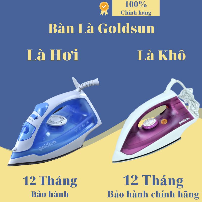 Bàn là ủi hơi nước cầm tay Goldsun GIR2303 - Bàn là khô Goldsun GIR2201- Loại bỏ nếp nhăn - Bảo hành chính hãng 12 tháng