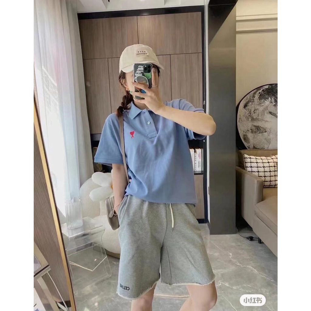 Ami Áo Thun polo Ngắn Tay Thêu Hình Trái Tim Xinh Xắn