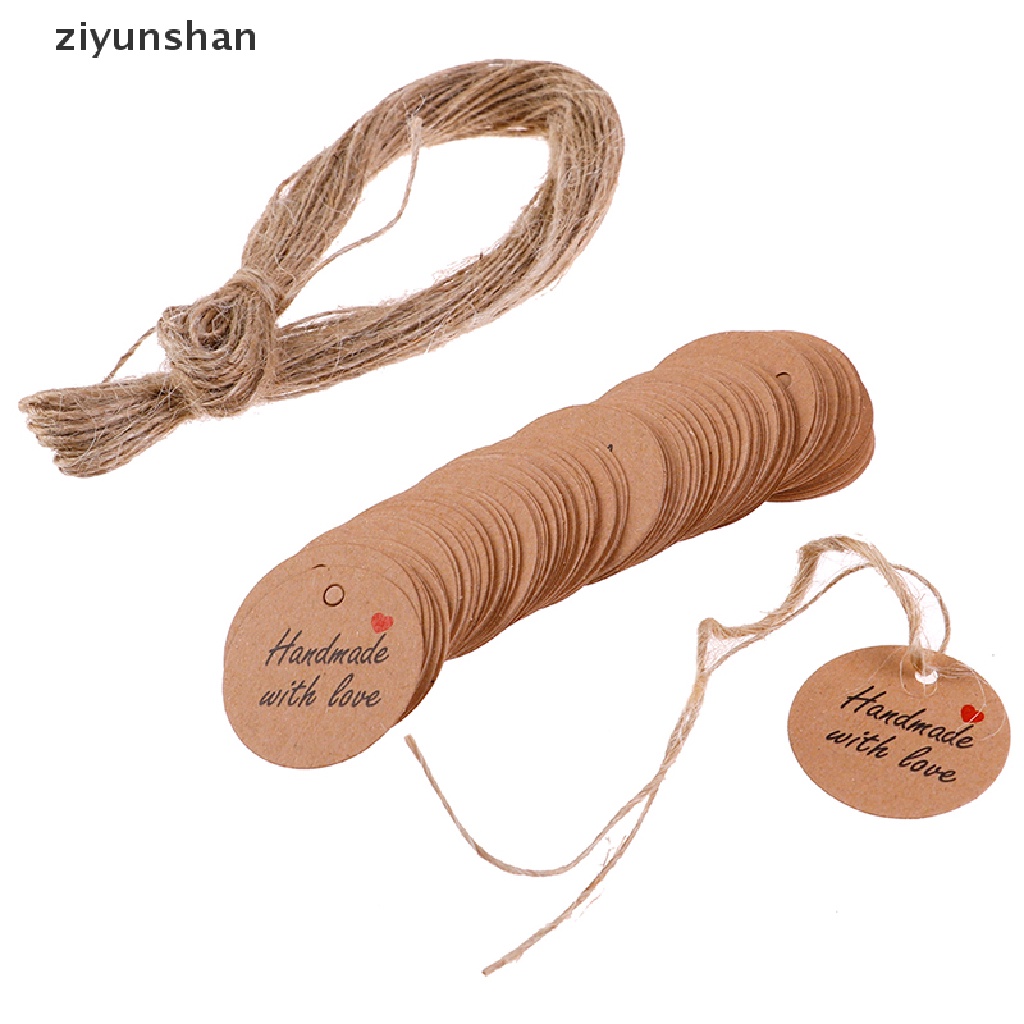 Set 100 Tấm Nhãn Giấy Cứng Handmade with Love Kèm 20m Dây Treo