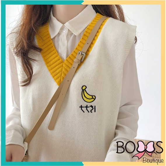 Áo Gile Nữ Chất Liệu Len Hàn Mềm Mại, Thêu Họa Tiết Hình Chuối Siêu Xinh [LC] | BigBuy360 - bigbuy360.vn