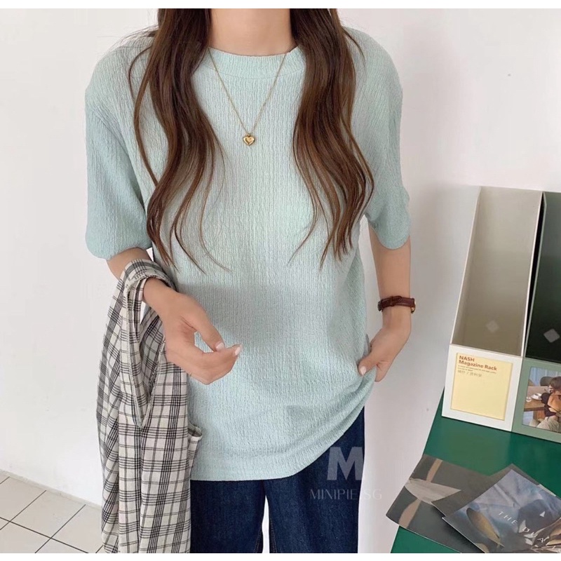 Áo Thun Cổ Tròn Basic Chất Xốp Hàn Co Dãn Màu Pastel - Minipie