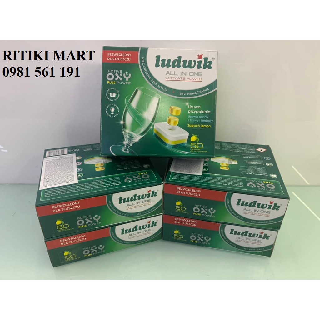 Combo Viên Rửa Chén Bát Ludwik All In One Hộp 50, Viên Nhập Khẩu Chính Hãng Ba Lan