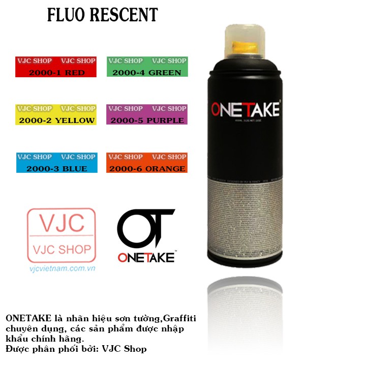Sơn xịt tường ONETAKE gam màu huỳnh quang FLUO RESCENT 2000 chuyên dụng vẽ tranh tường và Graffiti
