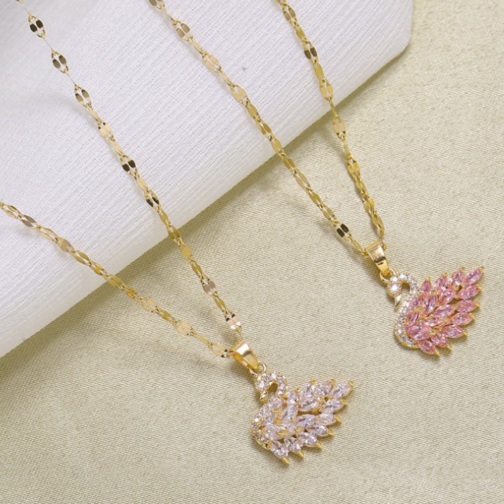 Dây chuyền nữ titan kiểu con thiên nga đính đá siêu đẹp, bền màu, chuẩn thời trang