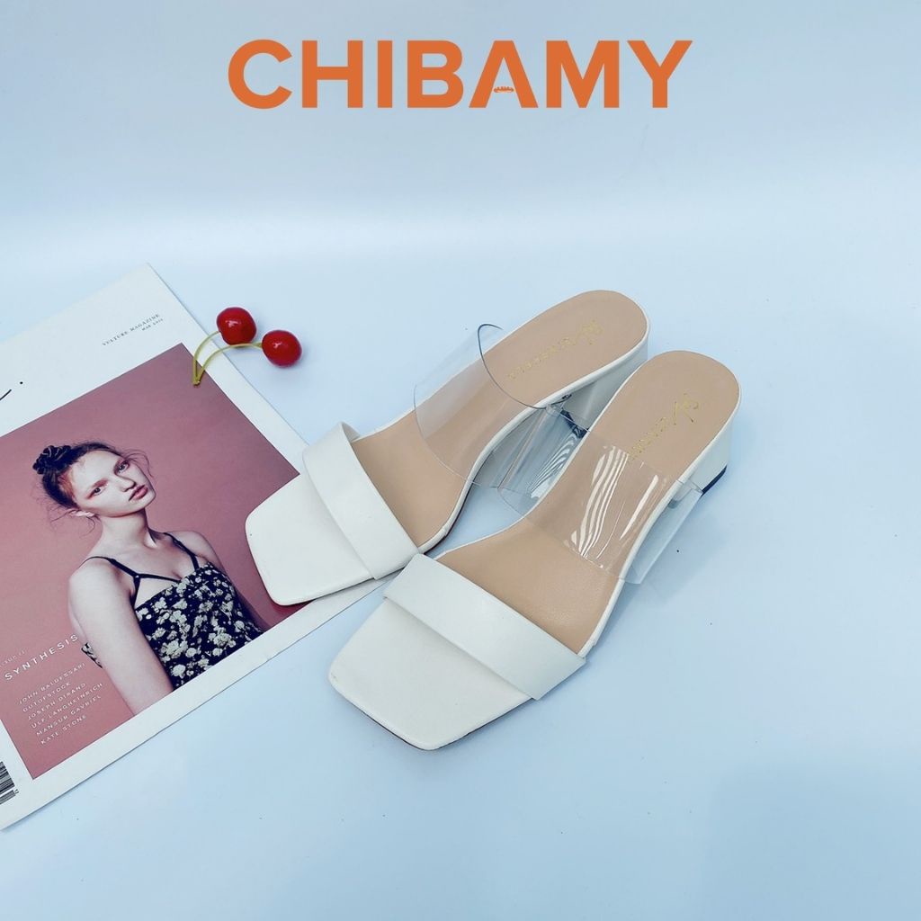 Dép cao gót nữ quai trong kèm quai da mềm CHIBAMY đế vuông 5cm