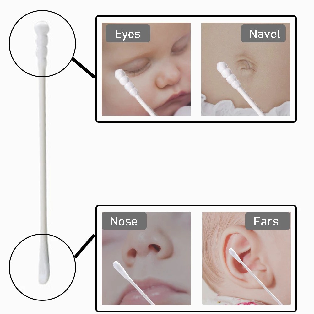 Set 200 tăm bông hai đầu dùng một lần vệ sinh tai mũi cho trẻ sơ sinh