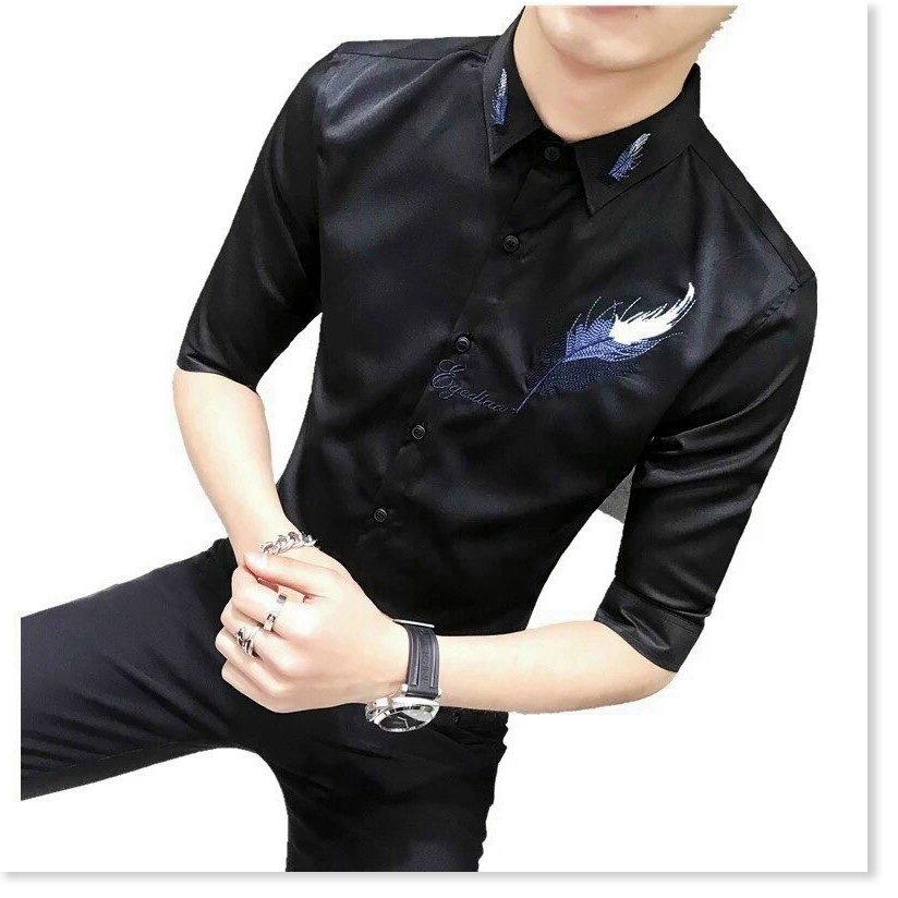 Áo sơ mi vải lụa 3D không nhăn HOẠ TIẾT LÔNG VŨ CỰC ĐẸP CHO CÁC CHÀNG KOKO MI STORE