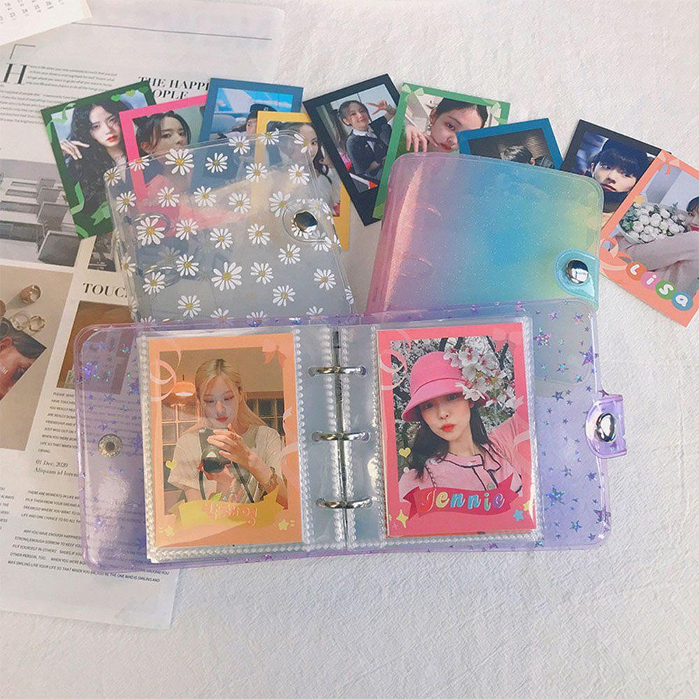 KRNY Transparent Kpop Photocard Holder Book Portable Photo Card Mini Photo Album Picture Storage Photocard Sleeves 1/2/3 inch DIY Craft Cards Organizer 3 Ring Binder Photocard Collect