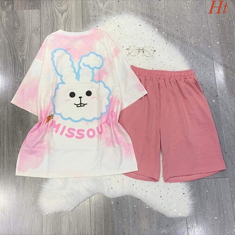 Set áo loang thỏ Miss quần đùi trơn H2S658