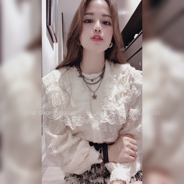 SET CHÂN VÁY MIX AO SƠ MI REN LÔNG HOT