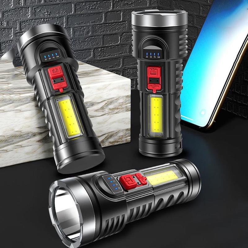 Đèn pin cầm tay có thể sạc lại USB 4 chế độ sáng cao chống thấm nước dùng khi đi cắm trại 200M