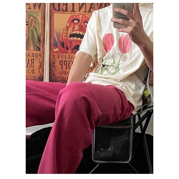 Quần bò jeans ống rộng màu hồng đỏ retro unisex Ulzzang hiphop siêu chất ❤️