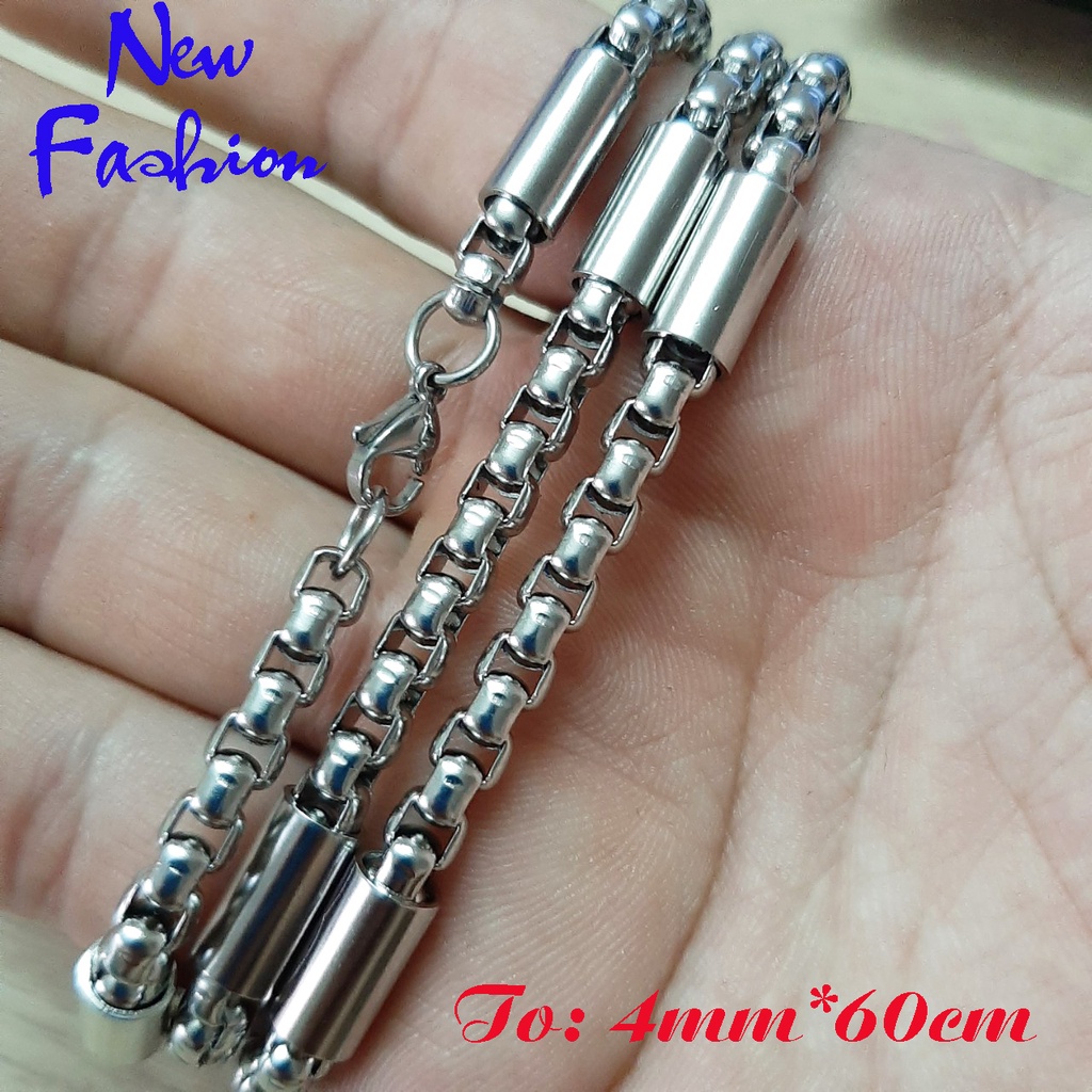 Dây chuyền inox kiểu ống trúc bọc khoen trơn 4 ly, 5 ly trắng sáng đẹp, không đen, hợp thời trang