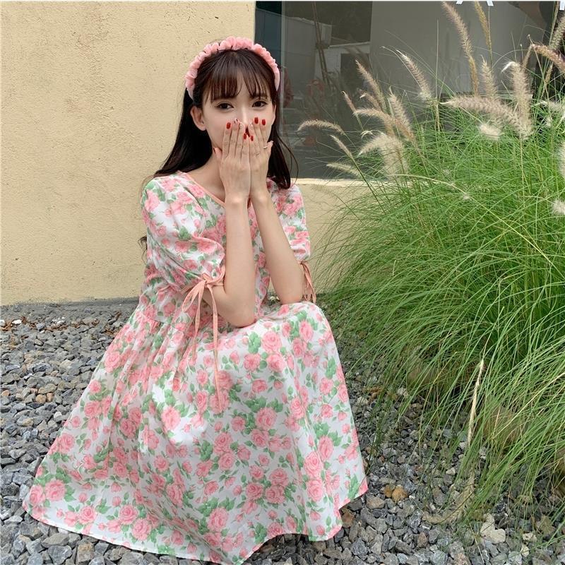 Đầm Búp Bê Tay Phồng In Hoa Kiểu Pháp Dễ Thương